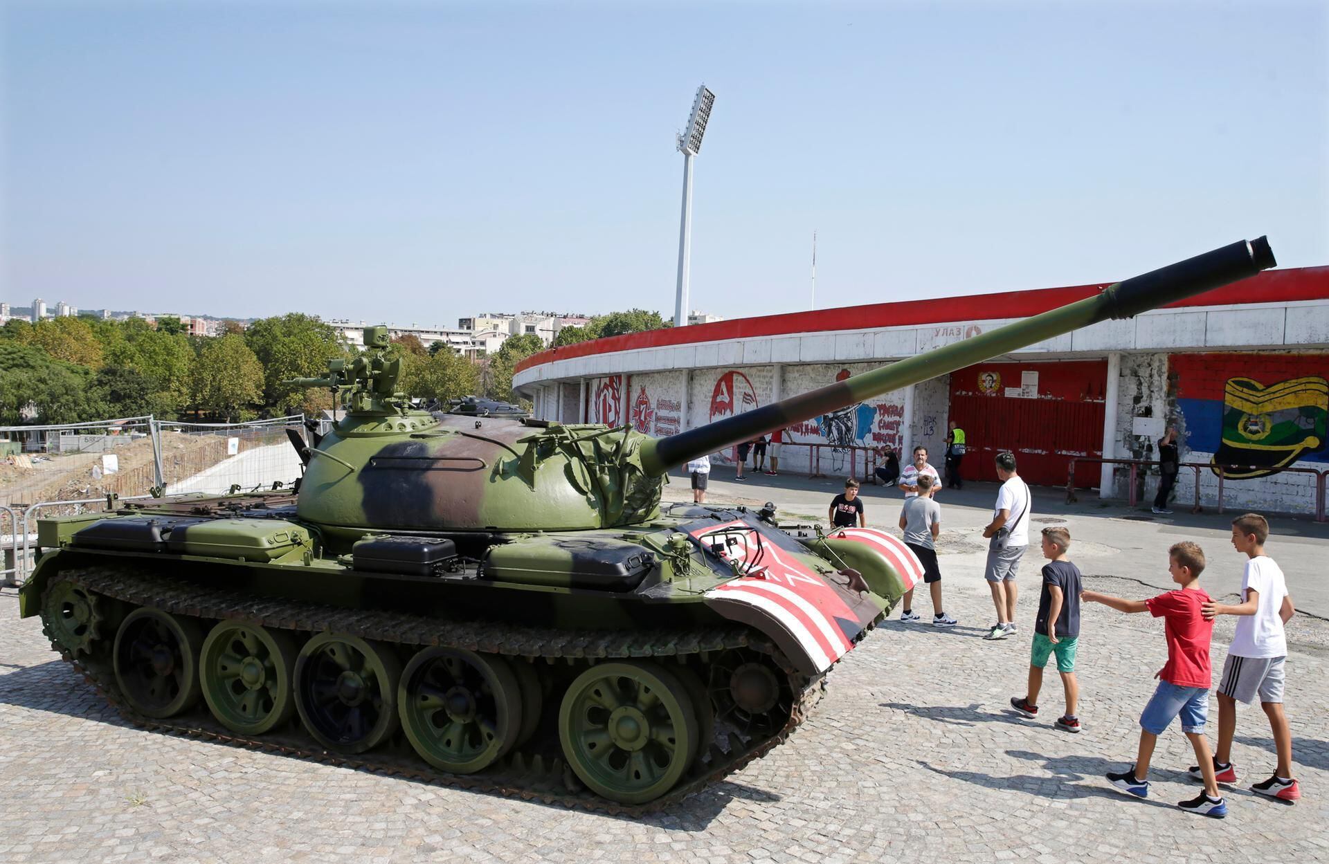 Red Star Belgrade fans park tank at soccer stadium - Sports Illustrated