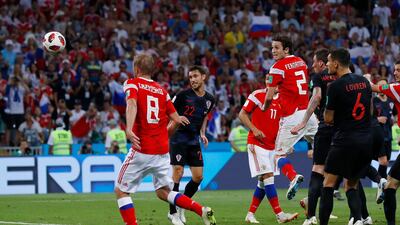 Russia's Mario Fernandes scores his side' second goal, bringing the scores level at 2-2. Manu Fernandez/AP Photo