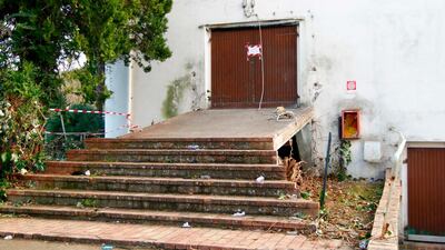 A view of the rear entrance of the disco Lanterna Azzurra in Corinaldo, central Italy, where a stampede killed six people on Saturday. Pasquale Bove / AP