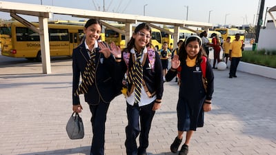 Pupils pose on their first day at Muna British Academy, on Al Saadiyat Island, Abu Dhabi. All photos: Victor Besa / The National
