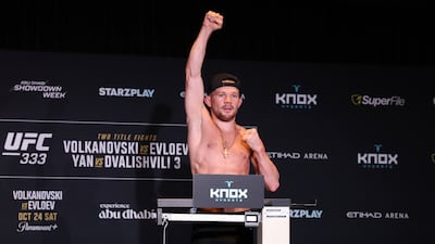 UFC bantamweight champion Petr Yan weighs in for his fight against Merab Dvalishvili