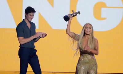 Jennifer Lopez accepts the Michael Jackson Video Vanguard Award. Lucas Jackson / Reuters