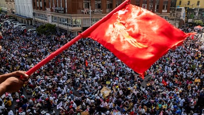 Demonstrators protest against the military coup in Myanmar. Photo: Reuters