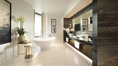 All five bedrooms are en suite, with bathrooms decorated in hand-picked stone finishes. A 2,500 sq ft external space includes a balcony for the master suite and a large roof terrace. Philip Vile