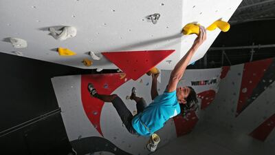 Dubai, United Arab Emirates, September 4, 2014: Nyi Nyi Aung a Burmese expatriate boulders at Rock Republic in Dubai on September 4, 2014. Bouldering is a form of rock climbing that is performed without the use of ropes or harnesses. Christopher Pike / The NationalReporter: Preeti KannanSection: News