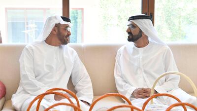 Sheikh Mohammed bin Rashid and Sheikh Mohammed bin Zayed in discussion. WAM