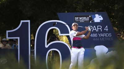 Sergio Garcia of Spain tees off on the 16th hole during the 2nd round of the DP World Tour Championship golf tournament at the Jumeirah Golf Estates in Dubai, United Arab Emirates, Friday, Nov. 18, 2016. (AP Photo/Kamran Jebreili)