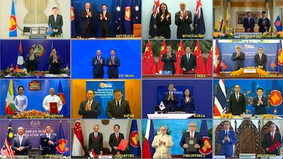 Leaders and trade ministers of 15 Asia-Pacific nations signed the Regional Comprehensive Economic Partnership in Hanoi, Vietnam, in November. EPA