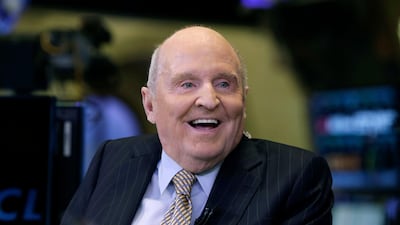 Former Chairman and CEO of General Electric Jack Welch appears on CNBC from the floor of the New York Stock Exchange on October 22, 2013. Richard Drew / AP