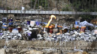 Hundreds of candles have been lit at Mount Meron, Israel in memory of the stampede victims. Rosie Scammell for The National