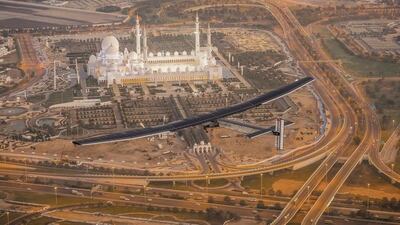 Mr Piccard’s flight on Monday was the final test flight ahead of the round-the-world trip. Solar Impulse / Reuters