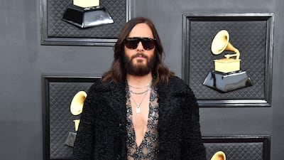 Jared Leto, wearing black textured Gucci. AFP