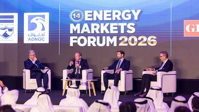 Vitol's Tom Baker, second from right, speaking at an industry event in Fujairah. Antonie Robertson / The National