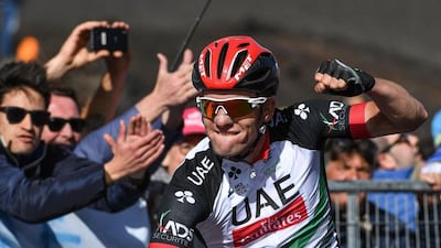 Jan Polanc of UAE Team Emirates celebrates after winning Stage 4 of the Giro d'Italia. Alessandro Di Meo / EPA
