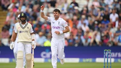 England bowler James Anderson celebrates taking the wicket of India's Shubman Gill for four. AFP