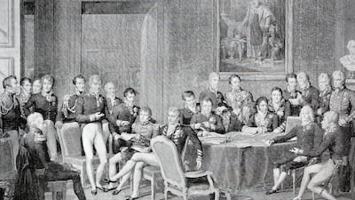 The Congress of Vienna, with ambassadors of European states chaired by Austrian statesman Klemens Wenzel von Metternich, and held in Vienna from November 1814 to June 1815. The Vienna Congress was also notable for introducing a “moral order” dimension to policy that persists to this day. Getty Images