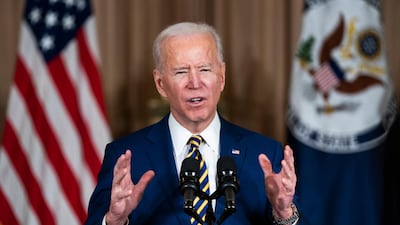 US President Joe Biden makes a foreign policy speech at the State Department in Washington, February 4, 2021. Biden announced that he is ending US support for Saudi offensive operations in Yemen. EPA