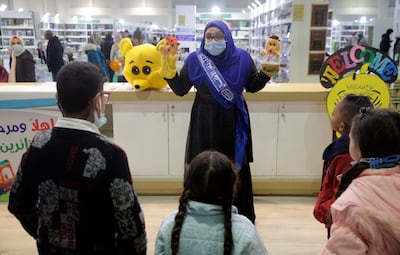 An Islamic puppet show for children at the annual Cairo International Book Fair, in Cairo, Egypt, on February 4, 2022. AP