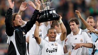 Marcelo holds aloft the La Liga trophy on May 18, 2008. Getty