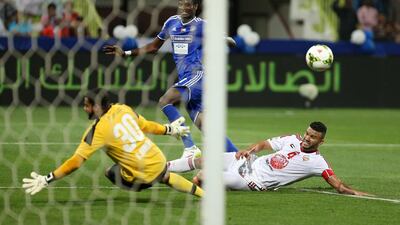 Ibrahima Toure has a hot at goal during the second half of the Arabian Gulf Cup final. Pawan Singh / The National