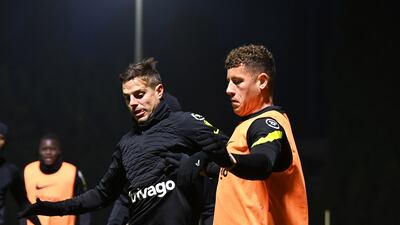 Cesar Azpilicueta and Ross Barkley in training.