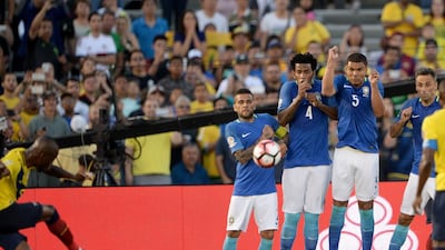 Ecuador’s Antonio Valencia, left, shoots during their Copa America Centenario match at the Rose Bowl stadium in Pasadena, California. Robyn Beck / AFP