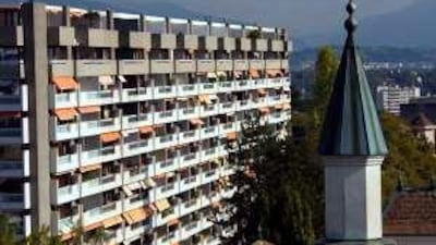 The minaret of the mosque of the Islamic Cultural Foundation is pictured at Grand-Saconnex in Geneva.