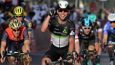 Mark Cavendish in action winning the first stage of the Abu Dhabi Tour in February. The Briton will be back in the UAE in December to compete in the first staging of the Abu Dhabi to Al Ain Classic. Delores Johnson / The National