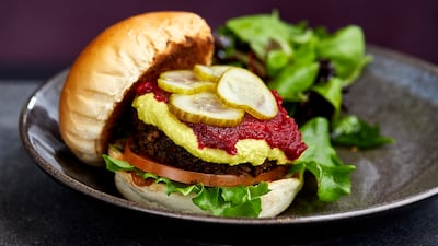 Wild mushroom and root vegetable burger.