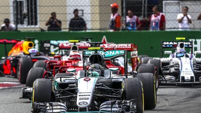 Nico Rosberg of Mercedes the pack of cars during the Formula One Italian Grand Prix. Srdjan Suki / EPA