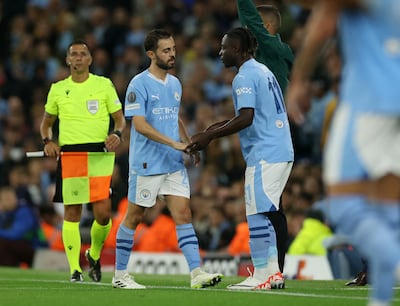 Bernardo Silva walks off the pitch after sustaining an injury. Reuters