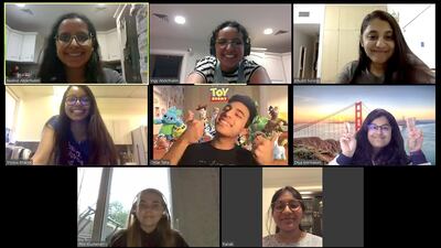 Dubai American Academy pupils cook together on a video call. Courtesy of Dubai American Academy