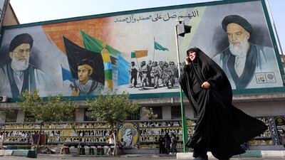 A mural in Tehran depicting Iran's former supreme leaders, Ayatollah Ruhollah Khomeini, right, and Ayatollah Ali Khamenei, who died in US strikes on the first day of the Iran war. EPA