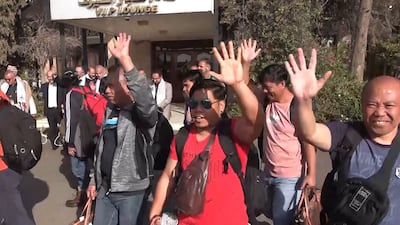 Crew members of the Galaxy Leader cargo vessel have been released by the Houthi rebels in Sanaa, Yemen. AFP