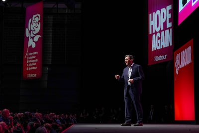 Prime Minister Andy Burnham addressing the Labour party faithful. Getty Images