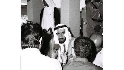 Sheikh Zayed speaks to the media at the time of Union day. Courtesy Al Ittihad