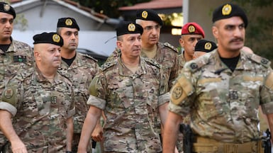 Lebanese army chief Gen Rodolphe Haykal, centre, held talks in Washington this week. EPA