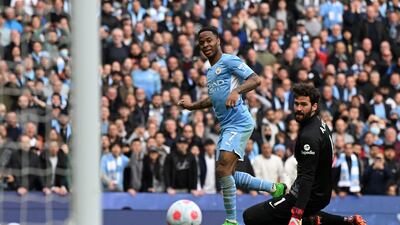 Raheem Sterling scores past Alisson Becker, but the goal was ruled to out following a VAR check. AFP