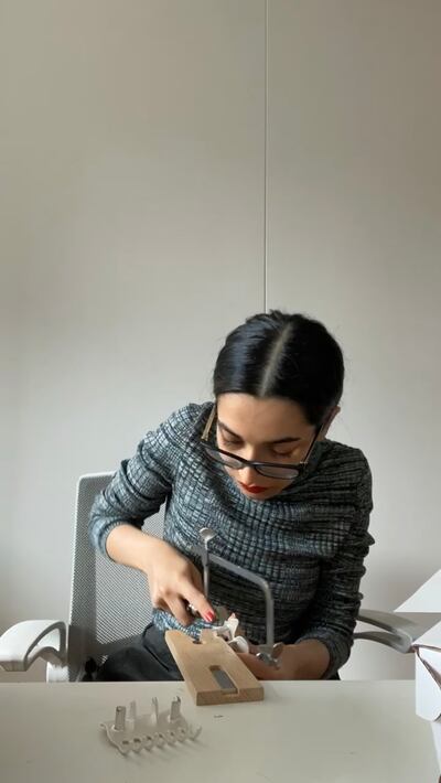 Hanan Sultan working at her jewellery bench. London. Photo: Hanan Sultan