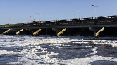 Water flows from a spillway into the Pearl River on August 31 in Jackson, Mississippi. AFP