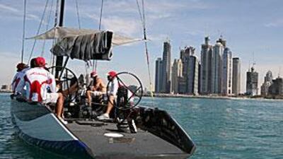 The Katusha team lay in wait with the sails folded up.