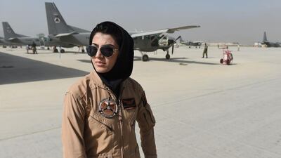 Afghanistan's first female fixed-wing pilot Niloofar Rahmani poses at an airfield in Kabul on April 26, 2015. Shah Marai/AFP