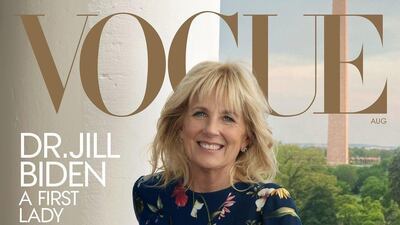 Jill Biden wore Oscar de la Renta on the cover of the August 2021 edition of 'Vogue'. Photo: Vogue / Instagram