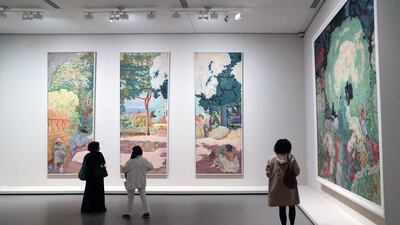Visitors view French painter Pierre Bonnard's works at The Morozov Collection: Icons of Modern Art exhibition, at the Louis Vuitton Foundation in Paris. AFP
