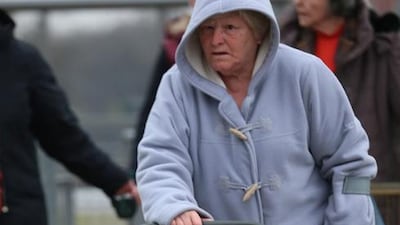 A dog is pushed along in a pushchair as dogs and their owners arrive to attend the first day of Crufts dog show at the NEC. (Matt Cardy / Getty Images / March 6, 2014)