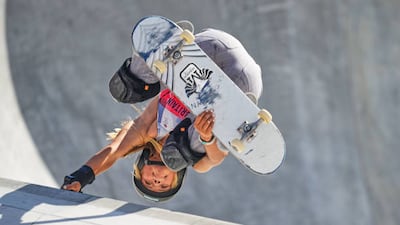 Sky Brown from Great Britain during women's park skateboard at the Olympics at Ariake Urban Park, Tokyo.