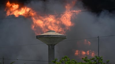 View of an oil tank on fire in Matanzas. AFP