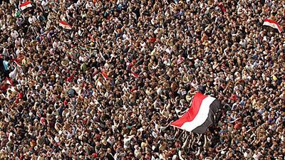 Egyptian anti-government protesters gathered at Tahrir Square in on February 4 during "departure day" demonstrations to force out President Hosni Mubarak.