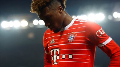 Soccer Football - Champions League - Round of 16 First Leg - Paris St Germain v Bayern Munich - Parc des Princes, Paris, France - February 14, 2023 Bayern Munich's Kingsley Coman reacts REUTERS / Sarah Meyssonnier