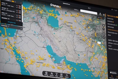 Flightradar24 reported a 100 per cent increase in usage at the start of the US-Iran war. Getty Images